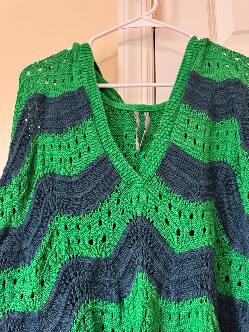 Anthropologie Green & Navy Chevron Hooded Knit Cover-Up - Picture 4 of 9
